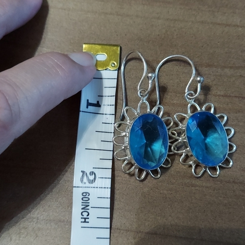 BLUE Topaz Sterling Silver Earrings - Picture 5 of 6